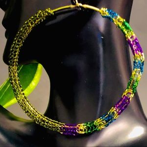 2.75” Handmade 🦚Peacock Inspired Hoop Earrings